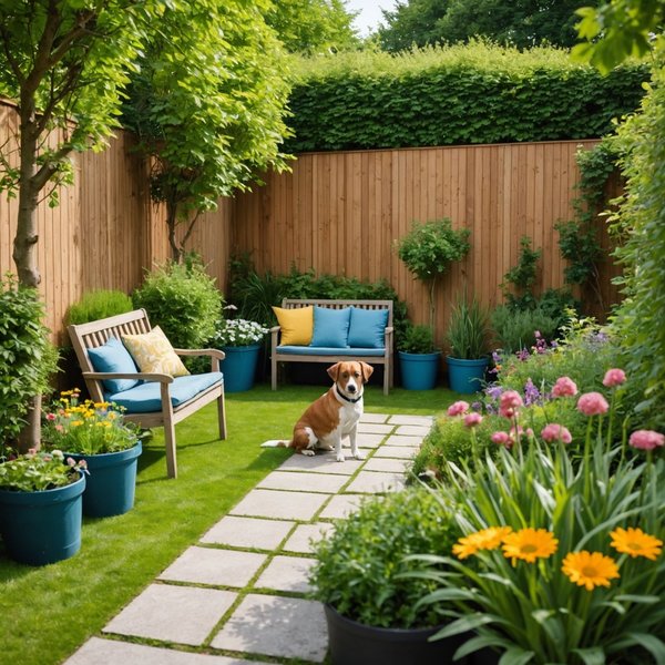 How do you create a pet-friendly garden in a UK home with limited outdoor space?